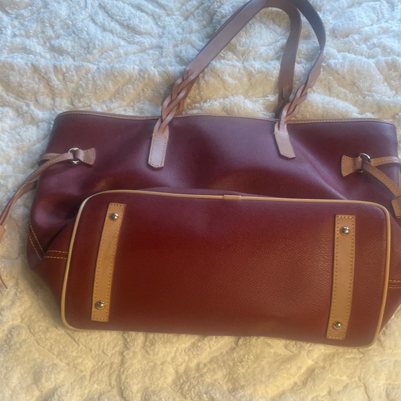 Dooney & Bourke Burgundy Tote with Tan Trim and Braided Straps - Picture 2 of 5